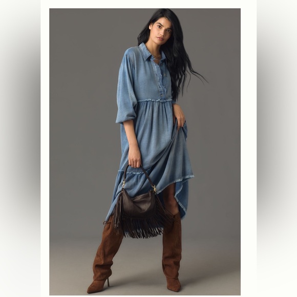 ANTHROPOLOGIE NWT BETTINA TIERED DENIM MAXI DRESS